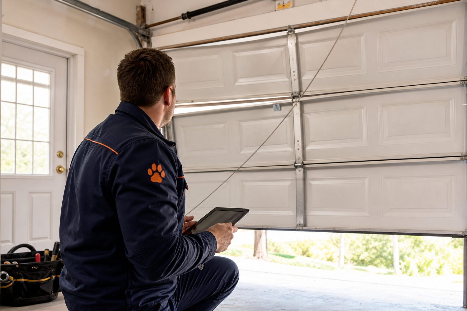 Garage door off track - Chow Chow Garage Doors technician at work