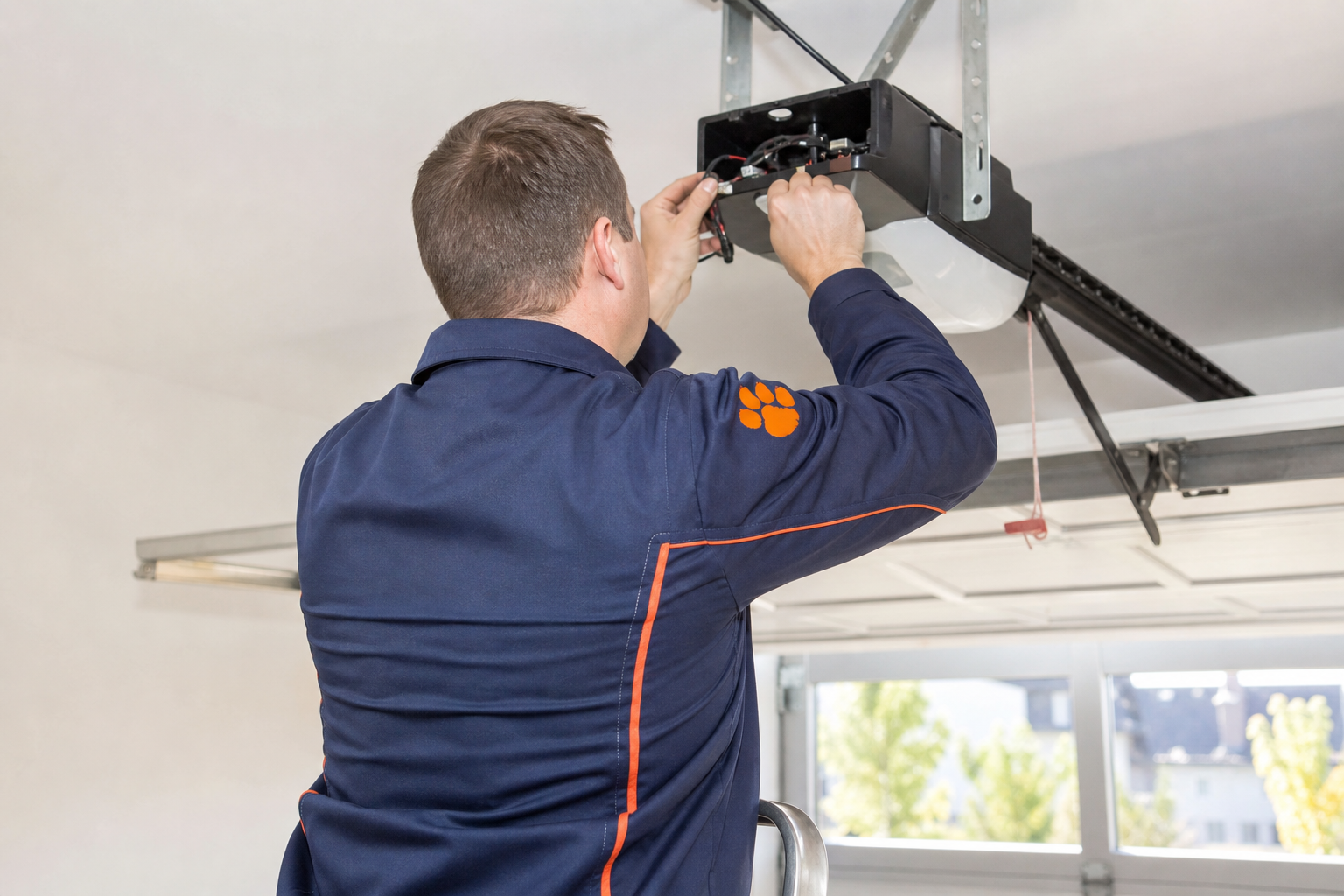 Garage door opener repair - Chow Chow Garage Doors technician at work