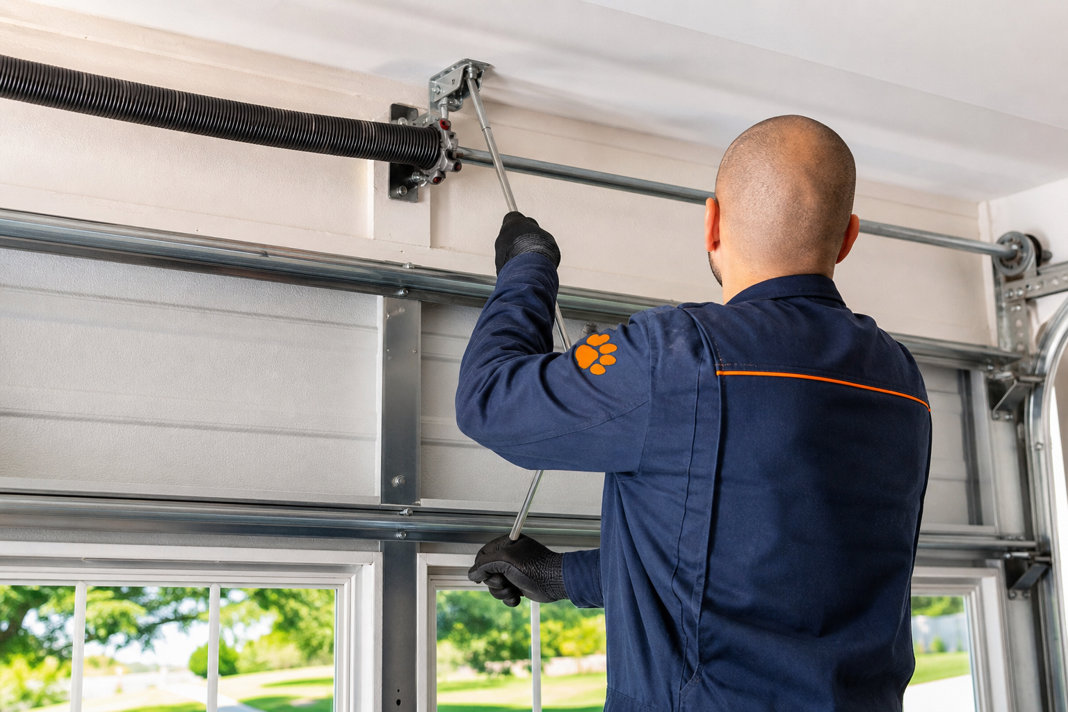 Garage door spring repair - Chow Chow Garage Doors technician at work