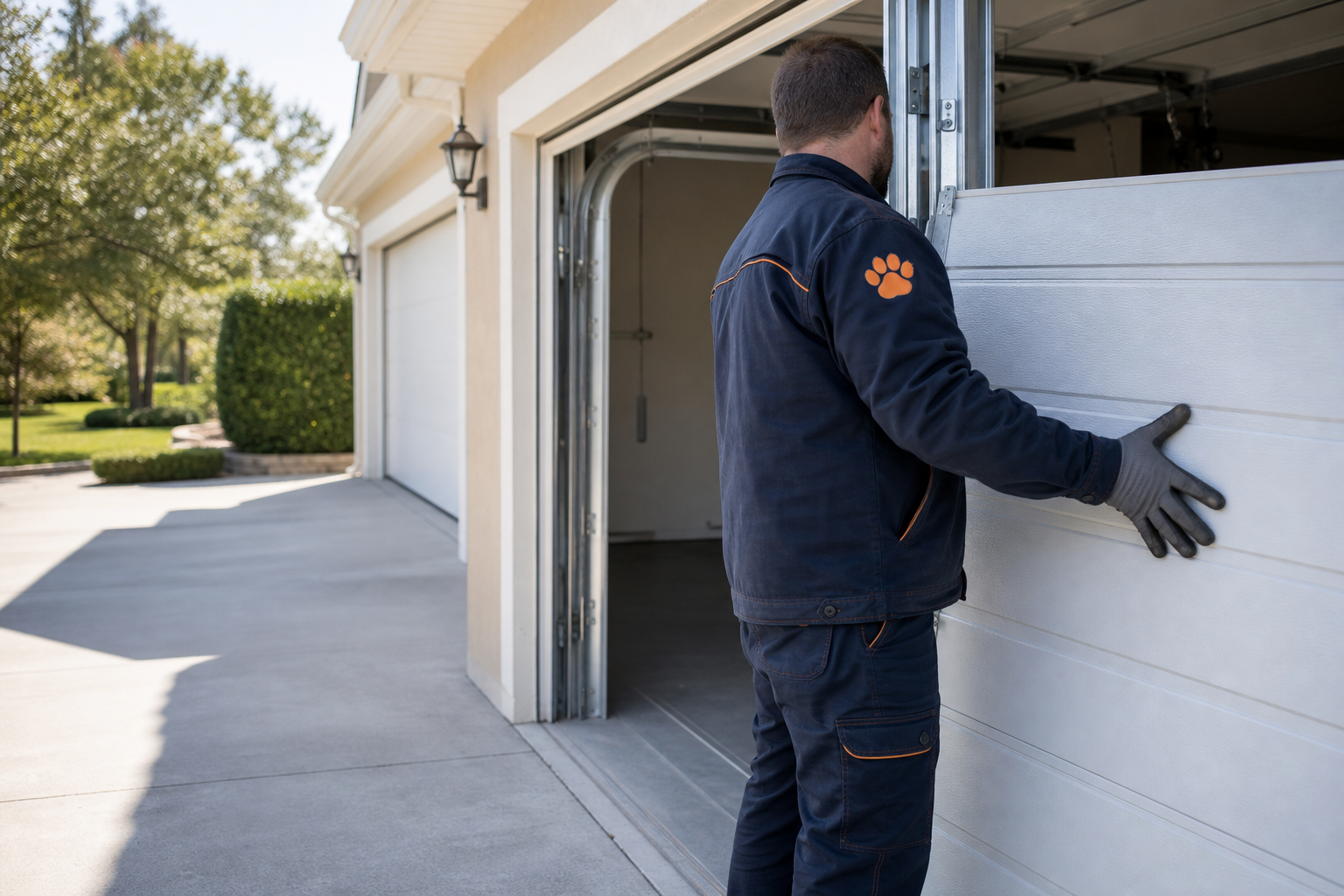 Chow Chow Garage Doors technician installing a new garage door